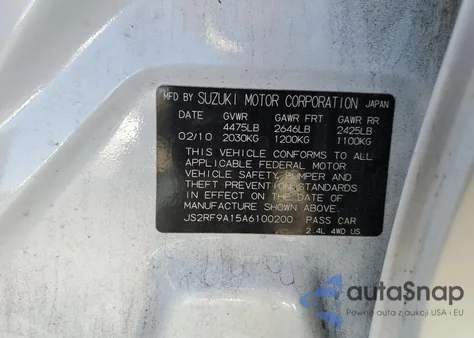 2010 Suzuki Kizashi S z USA, uszkodzony, nr VIN JS2RF9A15A6100200